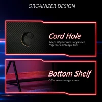 HOMCOM Racing Gaming Desk Carbon Fiber Style Computer Table with Elevated Monitor Shelf, Headphone Hook and Cup Holder, Black(m-3)