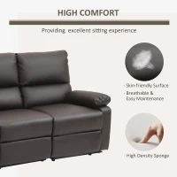 HOMCOM Modern 3 Seater Sofa with 2 Recliners, Manual Side Handle, Retracting Footrest, and PU Leather Fabric, Brown(m-5)