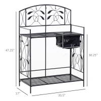 Outsunny Folding Potting Bench Table, Metal Garden Workstation, Work Bench with Build-In Bag with Cover, Hanging Hooks & Storage Shelf(m-3)