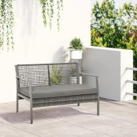 Outsunny Aluminum Rattan Wicker Outdoor Patio Cushioned Loveseat Bench for Backyard Porch Garden Poolside and Deck, Grey(m-10)