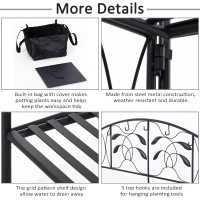 Outsunny Folding Potting Bench Table, Metal Garden Workstation, Work Bench with Build-In Bag with Cover, Hanging Hooks & Storage Shelf(m-6)
