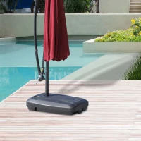 Outsunny Cantilever Offset Umbrella Base Stand Portable Square Parasol Weights with Wheels, 110 lbs Capacity Water or 132 lbs Capacity Water Capacity Sand, Black(m-10)