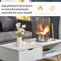HOMCOM Ethanol Fireplace, 9" Tabletop 0.1 Stainless Steel, 160 Sq. Ft., Burns up to 1 Hour, Silver(m-4)