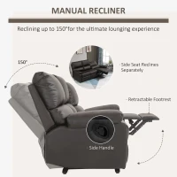 HOMCOM Modern 3 Seater Sofa with 2 Recliners, Manual Side Handle, Retracting Footrest, and PU Leather Fabric, Brown(m-6)