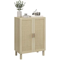 HOMCOM Sideboard Buffet Cabinet, Kitchen Cabinet, Coffee Bar Cabinet with 2 Rattan Doors and Adjustable Shelves, Natural(m-1)