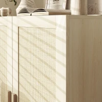 HOMCOM Sideboard Buffet Cabinet, Kitchen Cabinet, Coffee Bar Cabinet with 2 Rattan Doors and Adjustable Shelves, Natural(m-8)