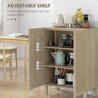 HOMCOM Sideboard Buffet Cabinet, Kitchen Cabinet, Coffee Bar Cabinet with 2 Rattan Doors and Adjustable Shelves, Natural(m-4)