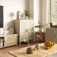 HOMCOM Sideboard Buffet Cabinet, Kitchen Cabinet, Coffee Bar Cabinet with 2 Rattan Doors and Adjustable Shelves, Natural(m-2)