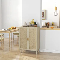HOMCOM Sideboard Buffet Cabinet, Kitchen Cabinet, Coffee Bar Cabinet with 2 Rattan Doors and Adjustable Shelves, Natural(m-9)