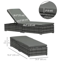 Outsunny Wicker Outdoor Lounge Chair, Patio Lounge Chair with 5-Level Adjustable Backrest & Cushion for Poolside, Mixed Grey(m-3)