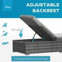 Outsunny Wicker Outdoor Lounge Chair, Patio Lounge Chair with 5-Level Adjustable Backrest & Cushion for Poolside, Mixed Grey(m-6)