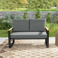 Outsunny 2 Seater 5" Thick Outdoor Seat Cushions with 7" Backrest, Loveseat Outdoor Furniture Cushions, Fade-Resistant Replacement Patio Cushions for Indoor Outdoor, Light Grey(m-9)