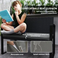 Outsunny 2 Seater Outdoor Bench, Rattan Garden Bench Loveseat with Cushion, Armrests, Steel Frame for Patio, Porch, Light Grey(m-6)