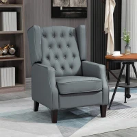 HOMCOM Faux Leather Armchair, Modern Accent Chair with Thick Padding for Living Room, Bedroom, Home Office, Grey(m-1)