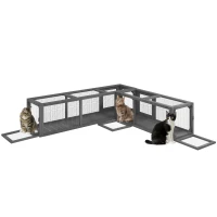 PawHut Wooden 98" Cat Tunnel for Outdoor with Combinable Design, 8 Doors, Dark Gray(m-11)