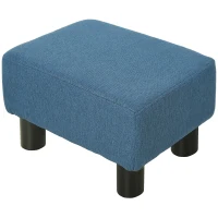 HOMCOM Ottoman Foot Rest, Small Foot Stool with Linen Fabric Upholstery and Plastic Legs, Cube Ottoman for Living Room, Blue(m-11)
