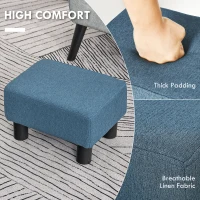HOMCOM Ottoman Foot Rest, Small Foot Stool with Linen Fabric Upholstery and Plastic Legs, Cube Ottoman for Living Room, Blue(m-4)
