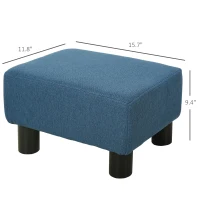 HOMCOM Ottoman Foot Rest, Small Foot Stool with Linen Fabric Upholstery and Plastic Legs, Cube Ottoman for Living Room, Blue(m-3)