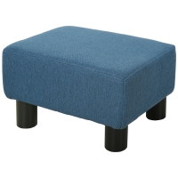 HOMCOM Ottoman Foot Rest, Small Foot Stool with Linen Fabric Upholstery and Plastic Legs, Cube Ottoman for Living Room, Blue
