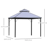 Outsunny 10' x 10' 2-Tier Outdoor Gazebo Canopy with Polycarbonate Roof, Curtains and Netting, for Garden, Deck, Beige(m-3)