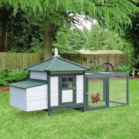PawHut 77" Wooden Chicken Coop Hen House Poultry Cage with Weatherproof Roof, Nesting Box, Enclosed Run and Removable Tray for Outdoor Backyard, Green(m-10)