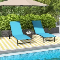 Outsunny 2 Piece Outdoor Chaise Lounge Chairs with Wheels, 5 Level Adjustable Backrest for Patio, Beach, Yard, Pool, Blue(m-10)