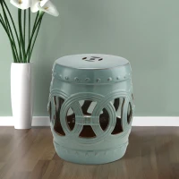Outsunny 14" x 17" Ceramic Garden Stool with Double-Coin Knotted Ring Design & Strong Glazed Material, Decorative End Table, Home Collection, Antique Blue(m-8)