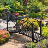 Outsunny Garden Bridge 3.3FT, Decorative Classic Backyard Pond Bridge with Safety Railings Black(m-12)