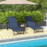 Outsunny 2 Piece Outdoor Chaise Lounge Chairs with Wheels, 5 Level Adjustable Backrest for Patio, Beach, Yard, Pool, Dark Blue(m-10)