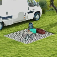 Outsunny Reversible Outdoor Rug Carpet RV Camping Rugs with Carry Bag, 8' x 10', Black & White Chain(m-9)