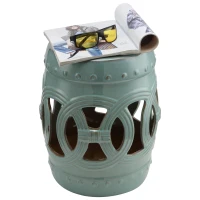 Outsunny 14" x 17" Ceramic Garden Stool with Double-Coin Knotted Ring Design & Strong Glazed Material, Decorative End Table, Home Collection, Antique Blue(m-9)