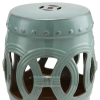 Outsunny 14" x 17" Ceramic Garden Stool with Double-Coin Knotted Ring Design & Strong Glazed Material, Decorative End Table, Home Collection, Antique Blue(m-10)