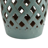Outsunny 13" x 18" Ceramic Garden Stool with Woven Lattice Design & Glazed Strong Materials Decorative End Table, Antique Blue(m-11)
