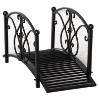 Outsunny Garden Bridge 3.3FT, Decorative Classic Backyard Pond Bridge with Safety Railings Black(m-7)