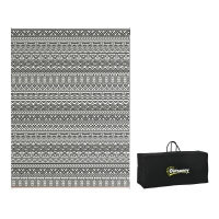 Outsunny 9ft x 12ft Reversible Waterproof Outdoor Rug for Camping & Patio Picnic in Gray & Cream White Boho