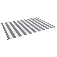 Outsunny Reversible Outdoor Rug, 9' x 12' Waterproof Plastic Straw Floor Mat, Portable RV Camping Carpet, Large Floor Mat for Backyard, Deck, Picnic, Beach, Gray & White Striped(m-11)
