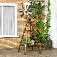 Outsunny Windmill Weather Vane, Wind Vane with Bottom Shelf, Steel Windmill Head, Stained Wood(m-10)