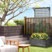Outsunny Wood Planter with Trellis for Vine Climbing, Raised Garden Bed, Privacy Screen for Backyard, Patio, Dark Gray(m-10)