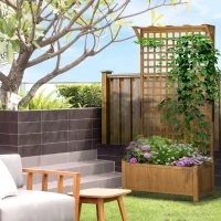 OutsunnyWood Planter with Trellis for Vine Climbing, Raised Garden Bed, Privacy Screen for Backyard, Patio, Yellow(m-7)