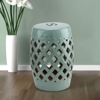 Outsunny 13" x 18" Ceramic Garden Stool with Woven Lattice Design & Glazed Strong Materials Decorative End Table, Antique Blue(m-8)