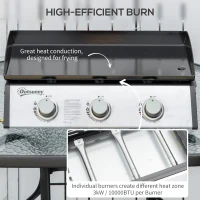 Outsunny 3 Burner Liquefied Gas Grill, Portable Tabletop BBQ Grill, for Camping, Picnic, Silver(m-4)