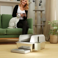 PawHut Stainless Steel Cat Litter Box High Sided with Metal Scoop & Holder, Non-Sticky, Easy to Clean, Anti-Urine Leakage(m-9)