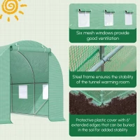 Outsunny 15' x 7' x 7' Walk-in Tunnel Hoop Greenhouse, Green House for Outside with PE Cover, Steel Frame, Roll-Up Zipper Door & Windows for Flowers, Vegetables, Tropical Plants, Green(m-6)
