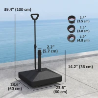 Outsunny Square Plastic Patio Umbrella Base with Adjustable Wheels, Handle, Outdoor Patio Umbrella Stand, Filled Up to 121lb with Stand, 99lb with Water for Garden Poolside, Black(m-3)