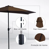 Outsunny 9ft Half Round Umbrella Outdoor Patio Garden Balcony Parasol Window Sun Shade w/ 5 Ribs Coffee(m-6)