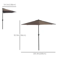 Outsunny 9ft Half Round Umbrella Outdoor Patio Garden Balcony Parasol Window Sun Shade w/ 5 Ribs Coffee(m-3)
