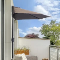 Outsunny 9ft Half Round Umbrella Outdoor Patio Garden Balcony Parasol Window Sun Shade w/ 5 Ribs Coffee(m-8)