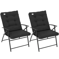 Outsunny Set of 2 Outdoor Folding Chairs with Adjustable Backrest, Padded Camping Chairs for Outdoor Events, Black(m-11)