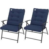 Outsunny Set of 2 Outdoor Folding Chairs with Adjustable Backrest, Padded Camping Chairs for Outdoor Events, Blue(m-2)