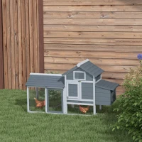 PawHut 59" Small Wooden Chicken coop Hen House Poultry Cage for Outdoor Backyard with 2 Doors, Nesting Box and Removable Tray, Gray(m-12)